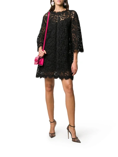 Shop Dolce & Gabbana Box Pleat Lace Dress In Black