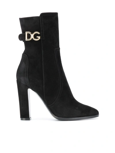 Shop Dolce & Gabbana Dg-logo Leather Boots In Black