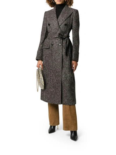 Shop Dolce & Gabbana Double Breasted Coat With Belt In Multicolour