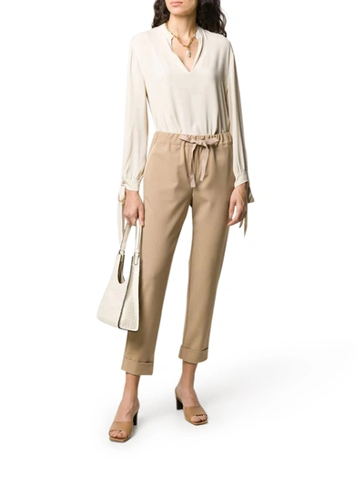 Shop Semicouture Drawstring Cropped Leg Trousers In Nude & Neutrals