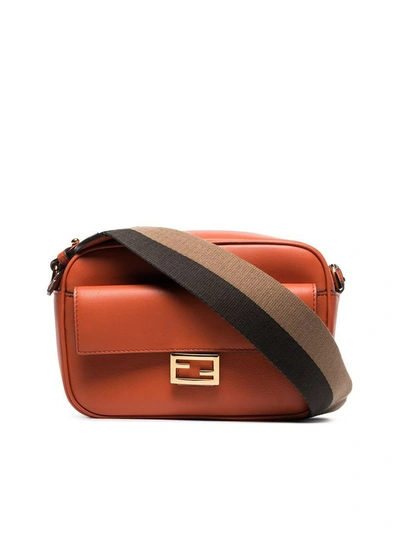 Shop Fendi Embellished Crossbody Bag In Brown