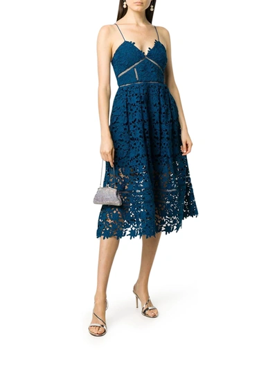 Shop Self-portrait Floral Lace Midi Dress In Blue