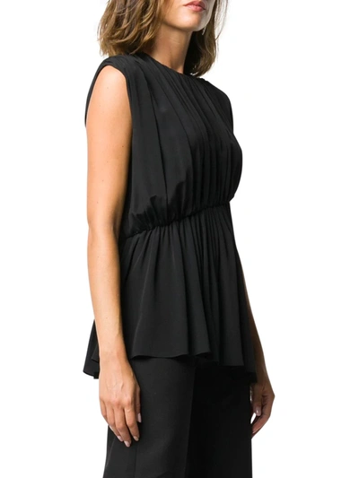 Shop Erika Cavallini Gathered Asymmetric Sleeveless Blouse In Black