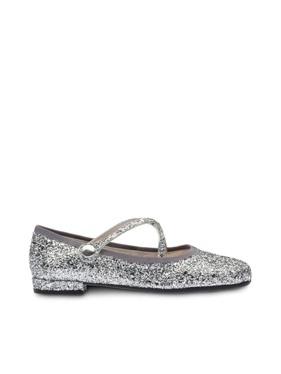 Shop Miu Miu Glitter Ballerina Shoes In Grey