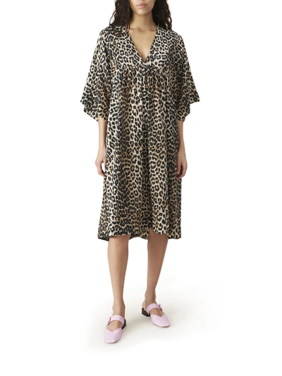 Shop Ganni Leopard Dress In Multicolour