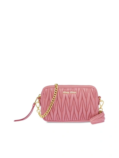 Shop Miu Miu Matelassé Bandoleer Bag In Pink & Purple