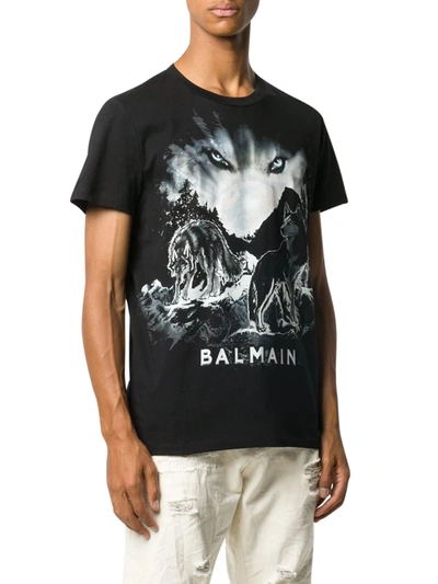 Shop Balmain Printed T-shirt In Black
