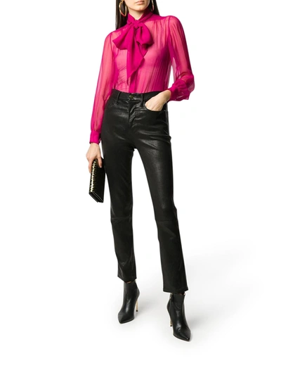 Shop Saint Laurent Pussy Bow Sheer Blouse In Multicolour