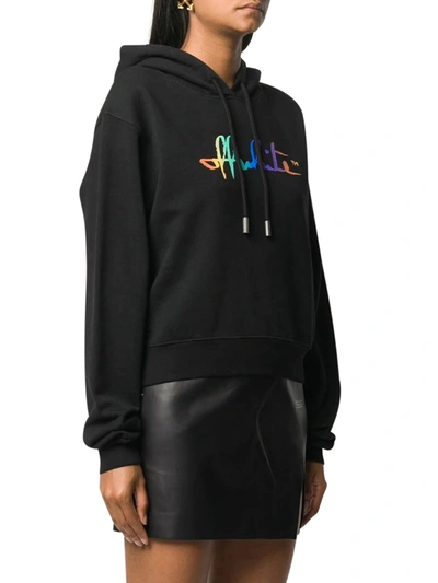 Shop Off-white Rainbow Logo Print Cropped Hoodie In Black