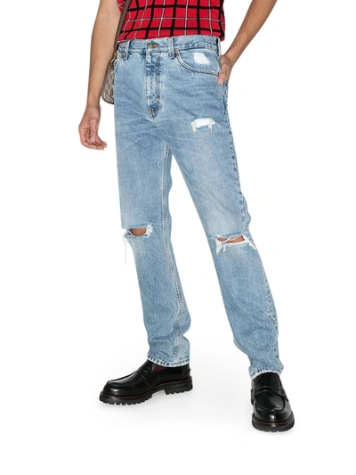 Shop Gucci Ripped-knee Loose-fit Jeans In Blue