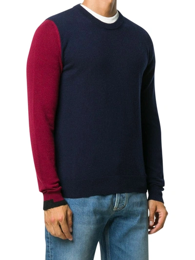 Shop Maison Margiela Round Neck Sweater With Color-block Design In Blue