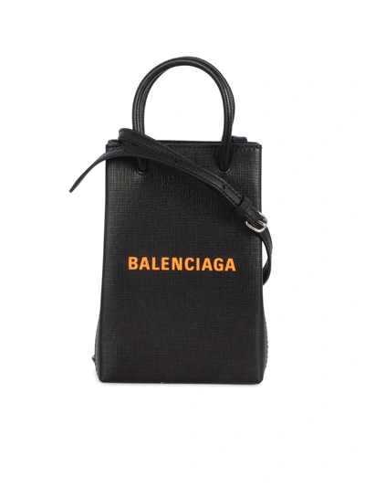 Shop Balenciaga Shopping Phone Holder Bag In Black