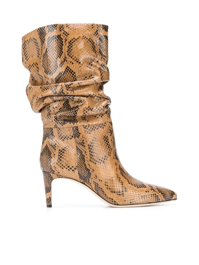 Shop Paris Texas Snakeskin-effect Slouchy Boots In Brown