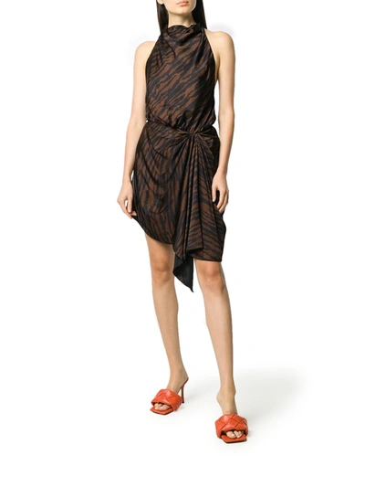 Shop Attico Tiger-print Halterneck Dress In Brown
