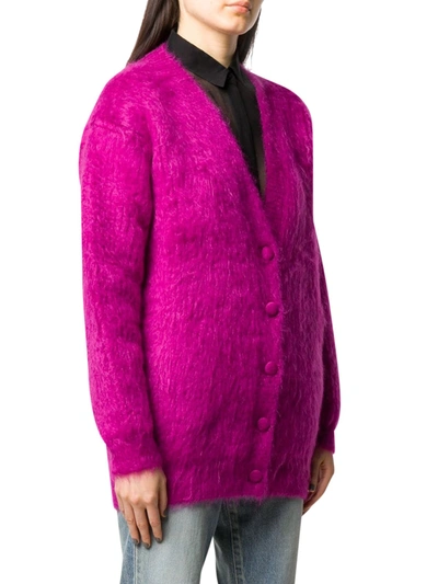 Shop Saint Laurent V-neck Cardigan In Pink & Purple