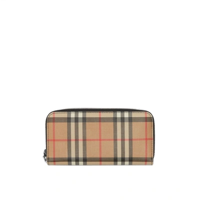 Shop Burberry Vintage Check And Leather Ziparound Wallet In Black
