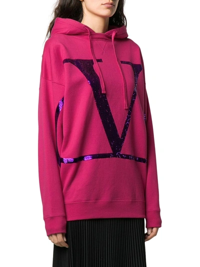Shop Valentino Vlogo Print Hoodie In Pink & Purple