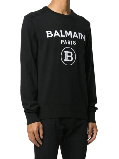 Shop Balmain Wool Sweater With Logo In Black