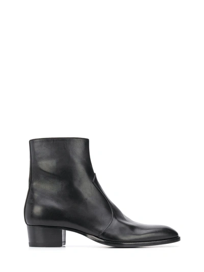 Shop Saint Laurent Wyatt 40 Zip Boots In Black