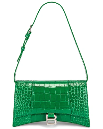 Shop Balenciaga Hourglass Baguette With Strap In Leaf Green
