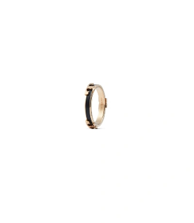 Shop Tory Burch Serif-t Enameled Stackable Ring In Tory Gold/black