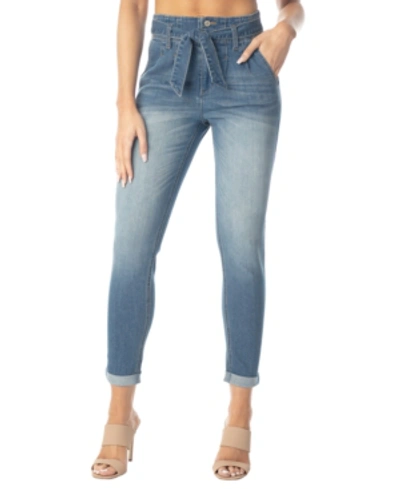 Shop Almost Famous Juniors' Double-rolled Super High-rise Skinny Jeans In Medium Was