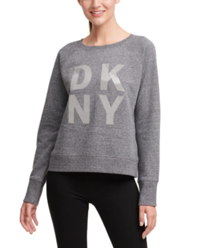 Shop Dkny Sport Metallic-logo Terry Sweatshirt In Black Heather