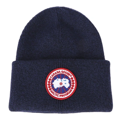 Shop Canada Goose Wool Hat With Artic Program Emblem And Logo In Navy