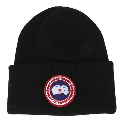 Shop Canada Goose Wool Hat With Artic Program Emblem And Logo In Black