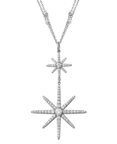 Shop Macy's Diamond Double Starburst 19" Pendant Necklace (2 Ct. T.w.) In 14k White Gold