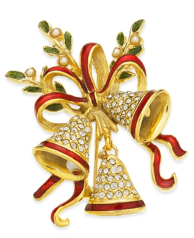 Charter Club Gold-tone Crystal & Imitation Pearl Triple Bell Pin, Created For Macy's In Gold