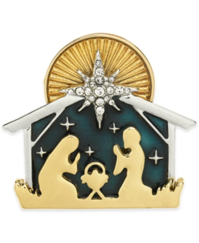 Charter Club Gold-tone Crystal & Epoxy Nativity Scene Pin, Created For Macy's In Gold