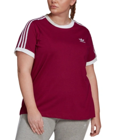 Shop Adidas Originals Plus Size Women's 3 Stripe Tee In Power Berry