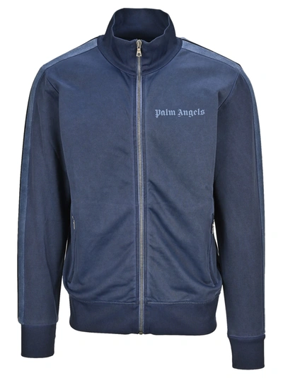 Shop Palm Angels Garment Dyed Track Jacket In Navy