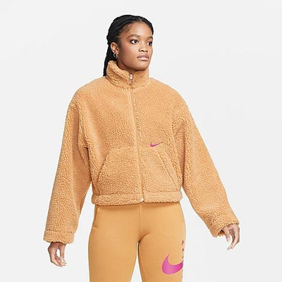 Shop Nike Women's Sportswear Sherpa Fleece Full-zip Jacket In Flax/cactus Flower