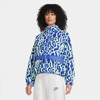 Nike Sherpa Jacket In Blue All Over Animal Print-blues In Astronomy Blue/  White | ModeSens
