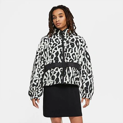 Nike Sherpa Animal Print Jacket In Black/white In Dk Smoke Grey/ Black/  White | ModeSens
