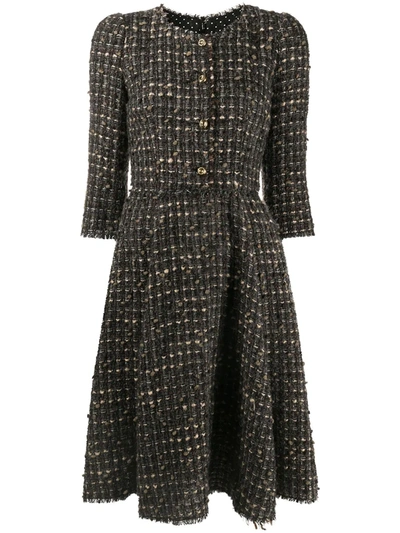 Shop Dolce & Gabbana Flared Tweed Dress In Brown