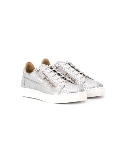 Shop Giuseppe Junior Textured Sneakers In Silver