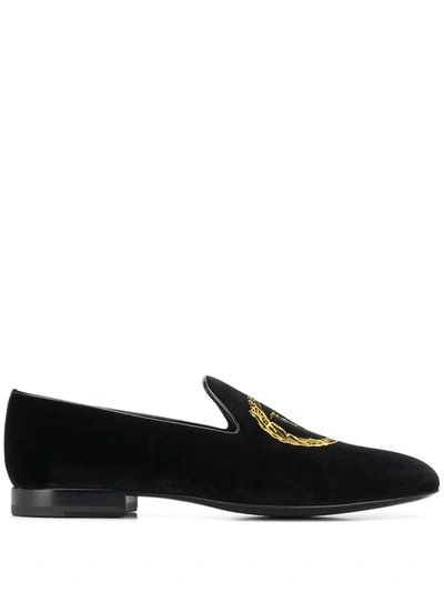 Shop Versace Barocco V Velvet Loafers In Black