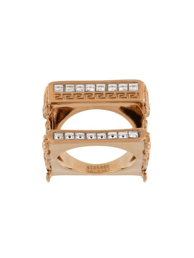 Shop Versace Crystal-embellished Ring In Gold