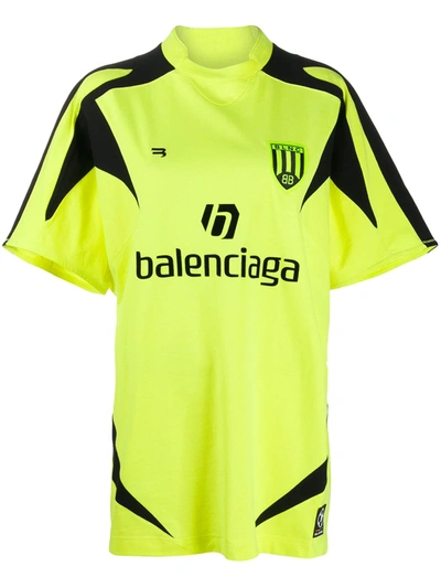 Shop Balenciaga Logo Print Football T-shirt In Yellow