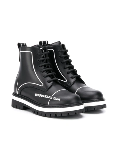 Shop Dsquared2 Logo Print Combat Boots In Black