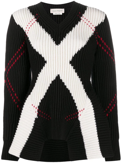 Shop Alexander Mcqueen Intarsia-knit Checked Jumper In Black