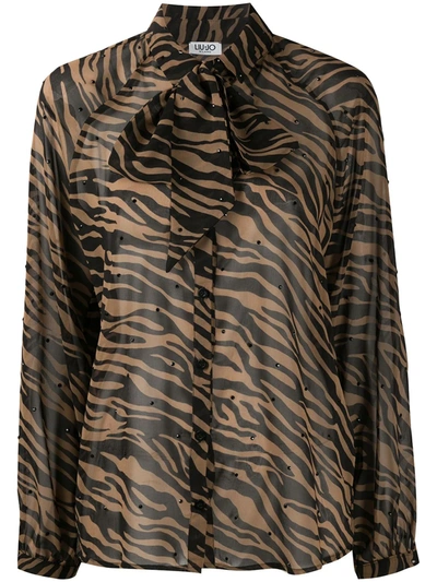 Shop Liu •jo Tiger Print Blouse In Brown