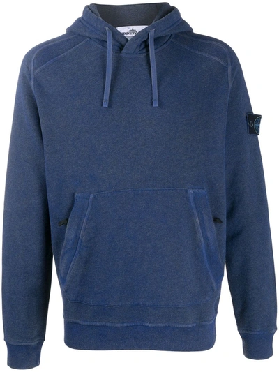 Shop Stone Island Logo-patch Cotton Hoodie In Blue