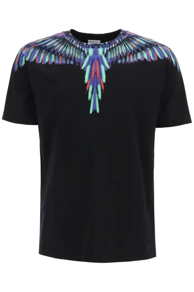 Shop Marcelo Burlon County Of Milan Chalk Wings Print T-shirt In Black,purple,green