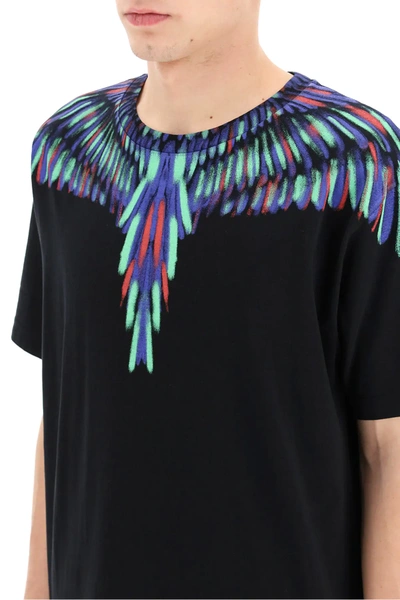 Shop Marcelo Burlon County Of Milan Chalk Wings Print T-shirt In Black,purple,green