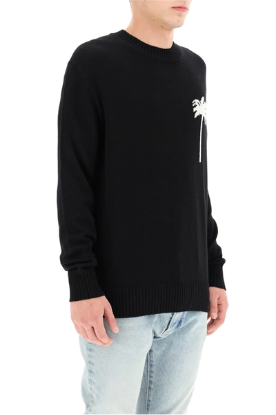 Shop Palm Angels Wool Sweater With Palms In Black
