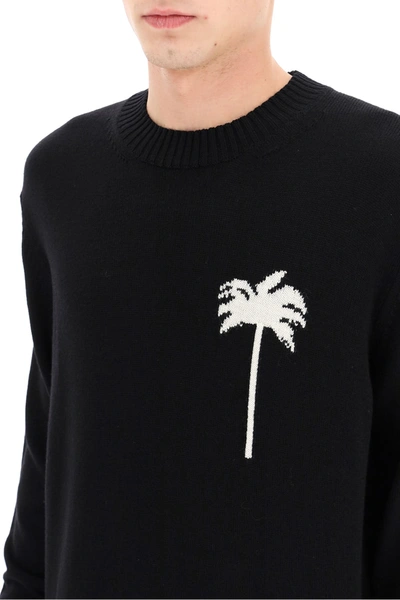 Shop Palm Angels Wool Sweater With Palms In Black